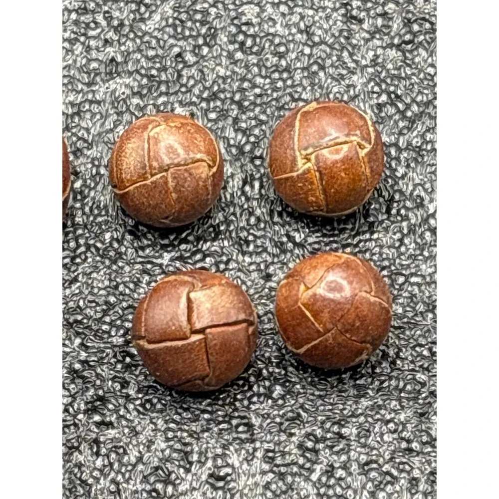 Set of 8 Vintage Handcrafted Woven Leather Sphere Buttons Or Charms - Picture 3 of 5